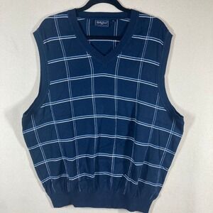Bobby Jones Mens Windowpane Sweater Vest XXL Navy Golf Prep Academia Grandpacore